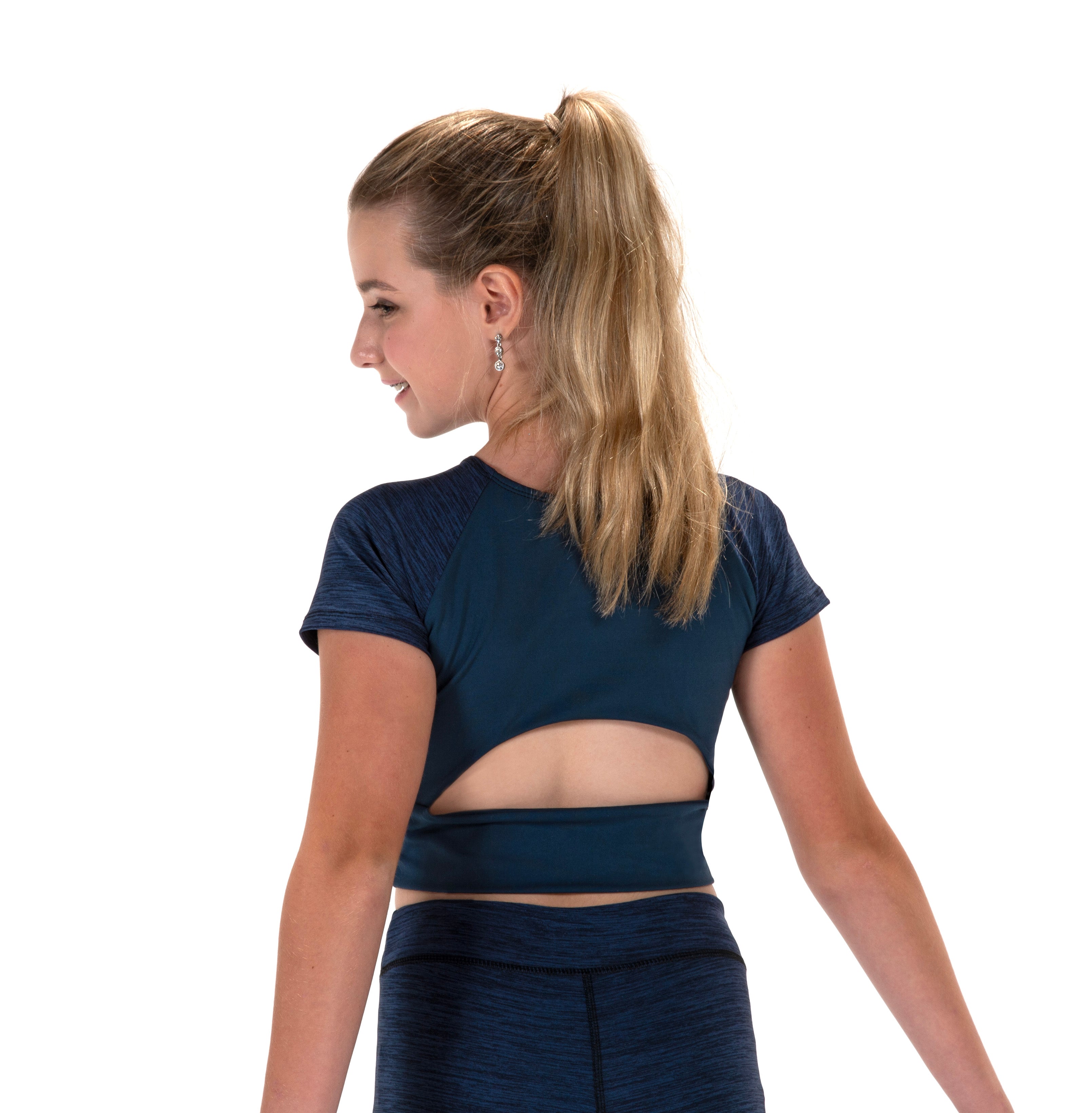 S308 Ice Core Crescent Back Skating Crop Top in Marine Blue by Jerry's